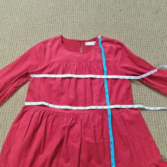 Altar'd State Rusted Dusty Red Couduroy Longsleeve Tiered Dress XS - Picture 8 of 11